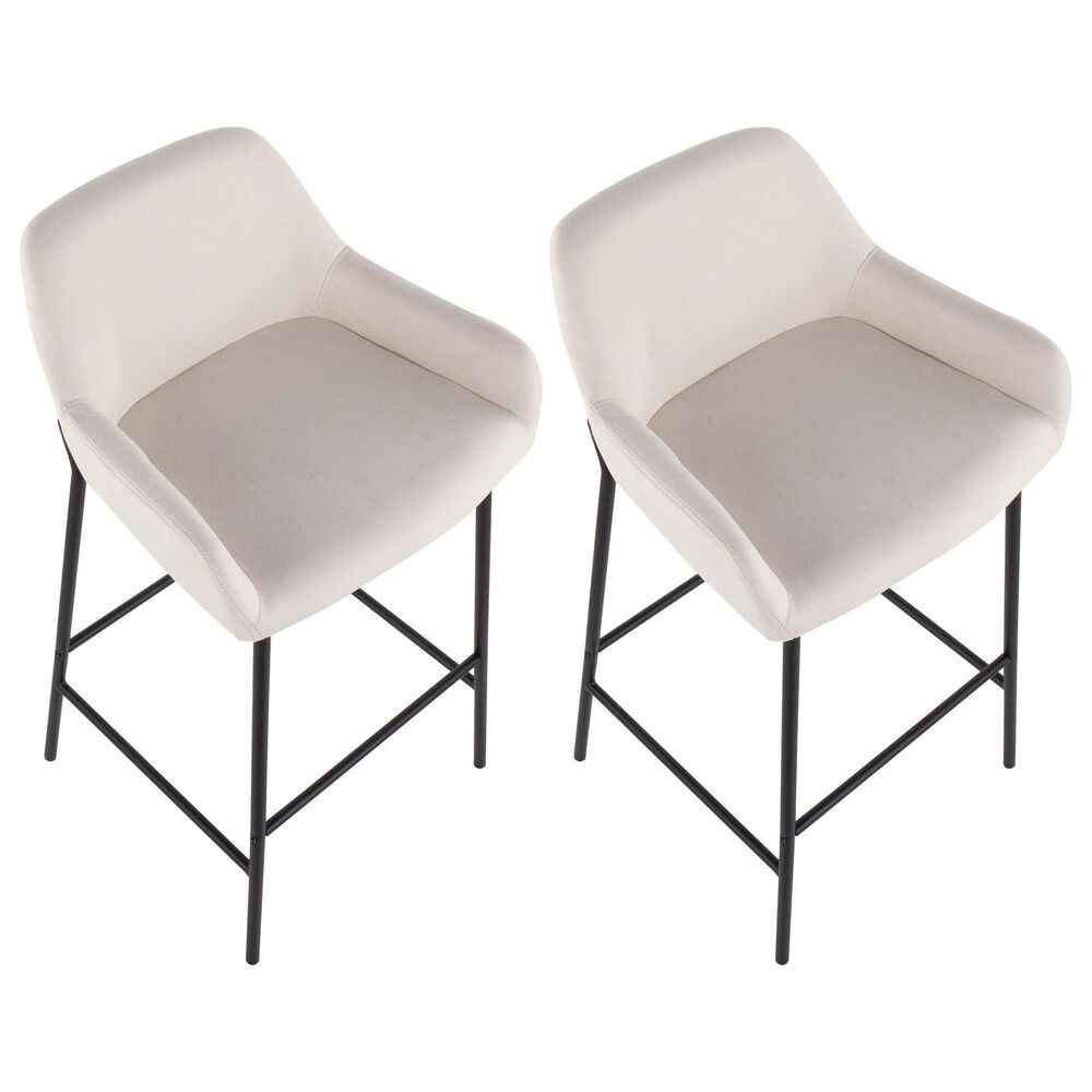 LumiSource Daniella Bar Stool with Cream Upholstery in Black (Set of 2), , large