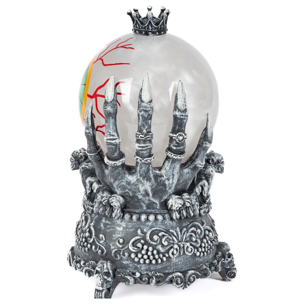 The Gerson Company 9.4&quot; Lighted Spinning Halloween Smoky Water Globe on Hand Base in Black and Yellow, , large