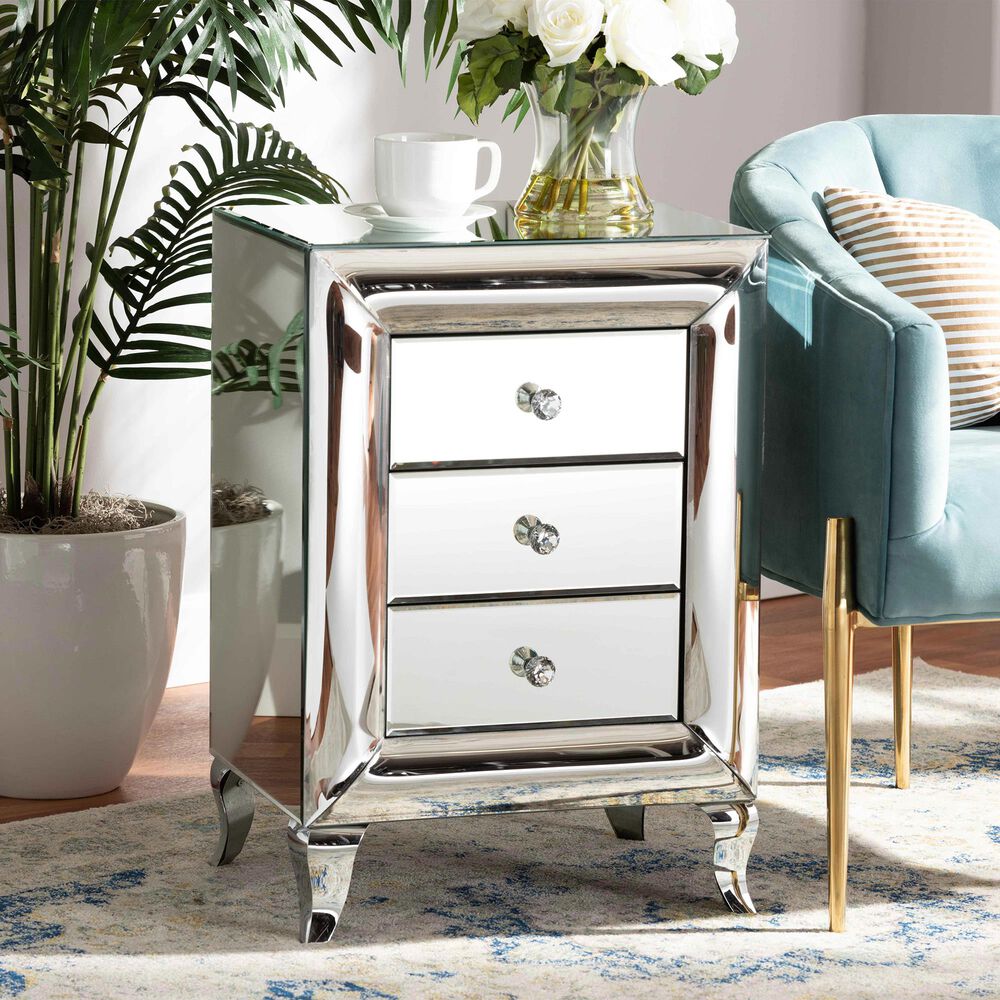 Baxton Studio Pauline 3 Drawer Nightstand in Mirrored, , large