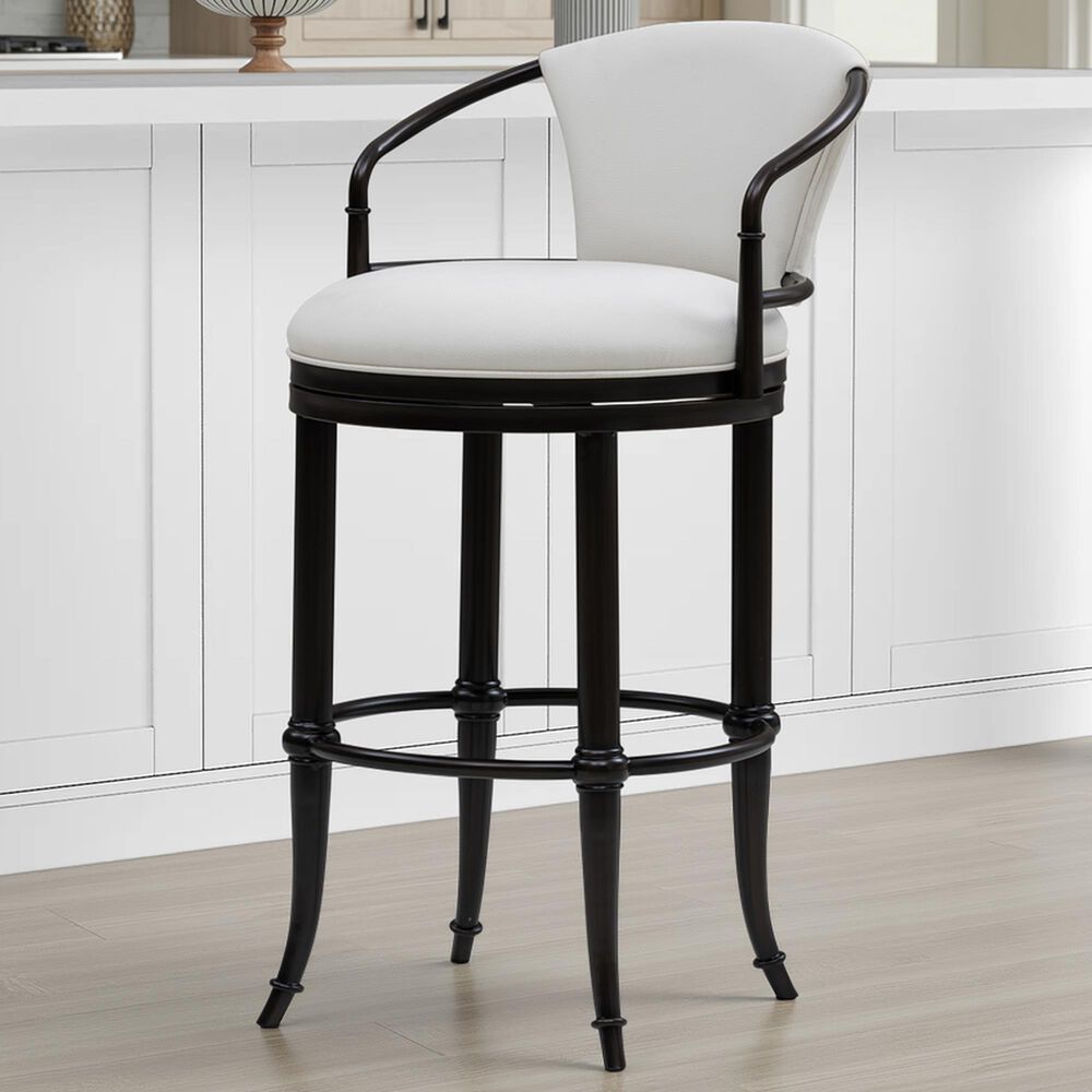Armen Living Otis Counter Height Stool with Ivory Upholstery in Dark Brown, , large