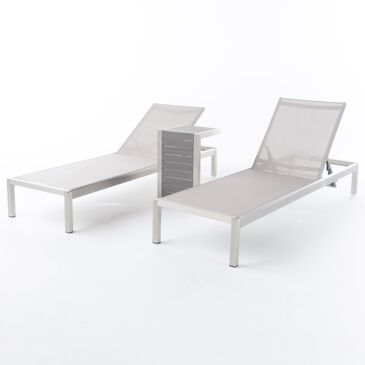Noble House Cape Coral 3-Piece Chaise Lounge Chair and Table Set in Gray, , large