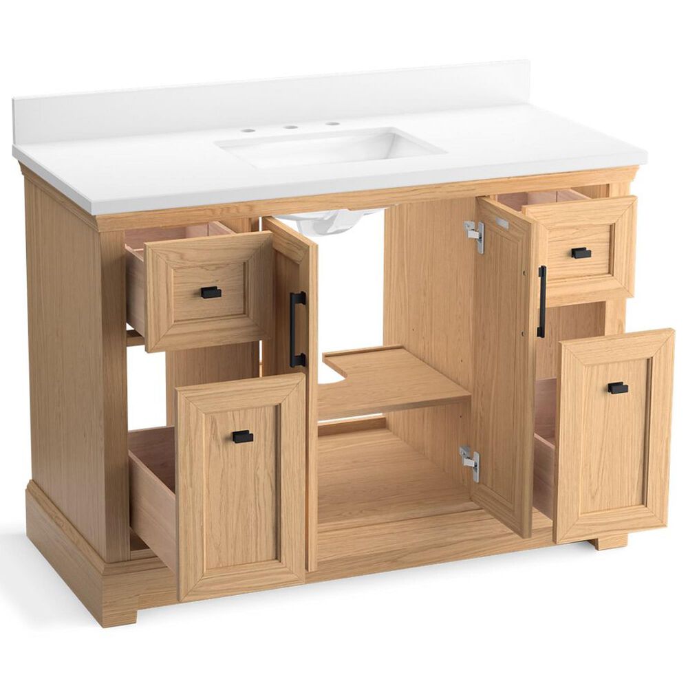 Kohler Charlemont 48&quot; Single Bathroom Vanity in Light Oak with 3 cm White Quartz Top and Rectangular Sink, , large