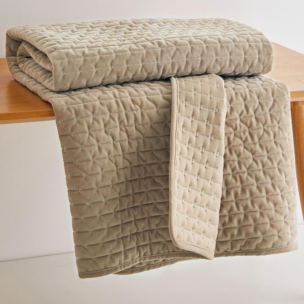 Levtex Velvet Stitch 50" x 60" Quilted Throw in Taupe, , large