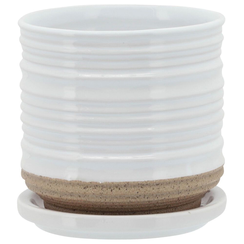 Sagebrook Home 5" Planter with Saucer in White, , large