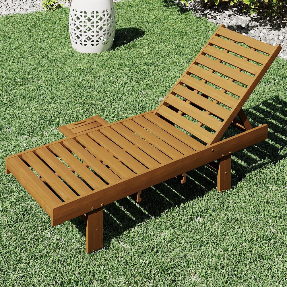 Noviland Patio Lounge Chair Chaise with Side Tray in Natural, , large