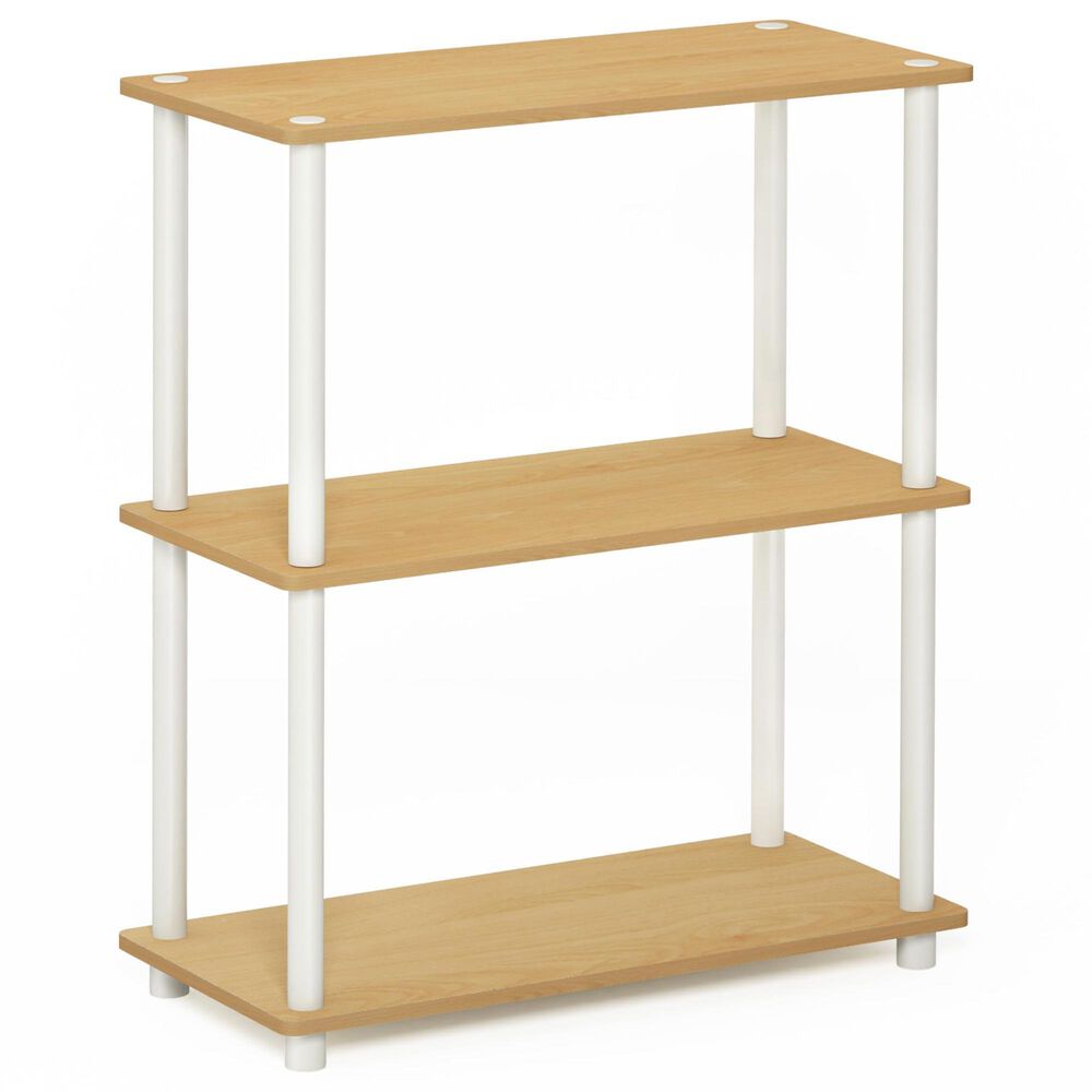 HOMLUX 3-Tier Compact Open Storage Bookshelf in Beech and White, , large