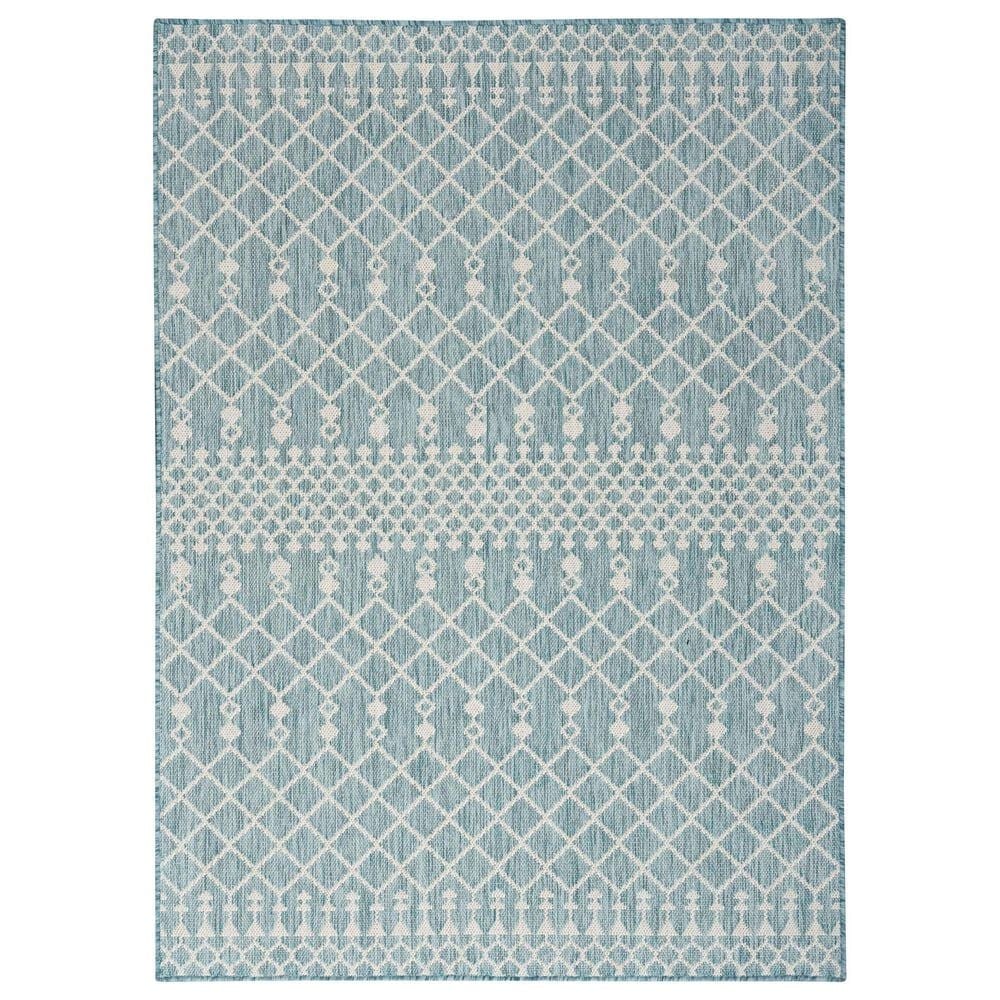 Nourison Positano Southwestern Aqua 4&#39; x 6&#39; Indoor/Outdoor Area Rug, , large