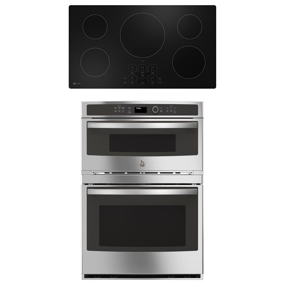 GE Profile 2-Piece Kitchen Package with Stainless Steel 30" Combination Double Wall Oven and Black 36" Induction Cooktop, , large