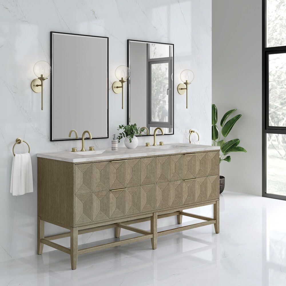 James Martin Vanities Emmeline 72" Double Bathroom Vanity in Pebble Oak with 3 cm Victorian Silver Quartz Top and Rectangular Sinks, , large
