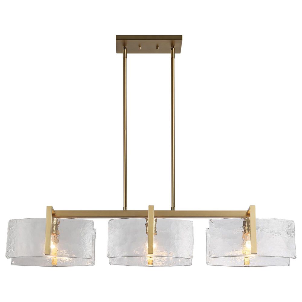 Golden Lighting Aenon 3-Light Wide Linear Pendant with Hammered Water Glass Shade in Brushed Champagne Bronze, , large