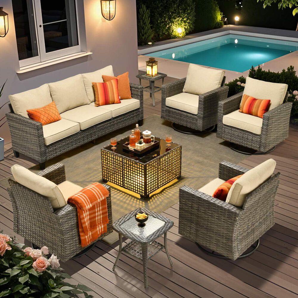 HOMLUX 8-Piece Outdoor Patio Furniture Set in Beige, , large