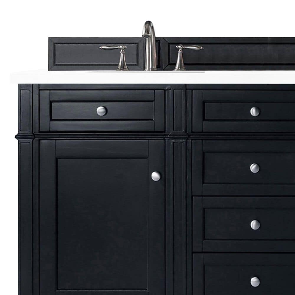 James Martin Vanities Brittany 60&quot; Double Bathroom Vanity in Black Onyx with 3 cm White Zeus Quartz Top and Rectangular Sinks, , large
