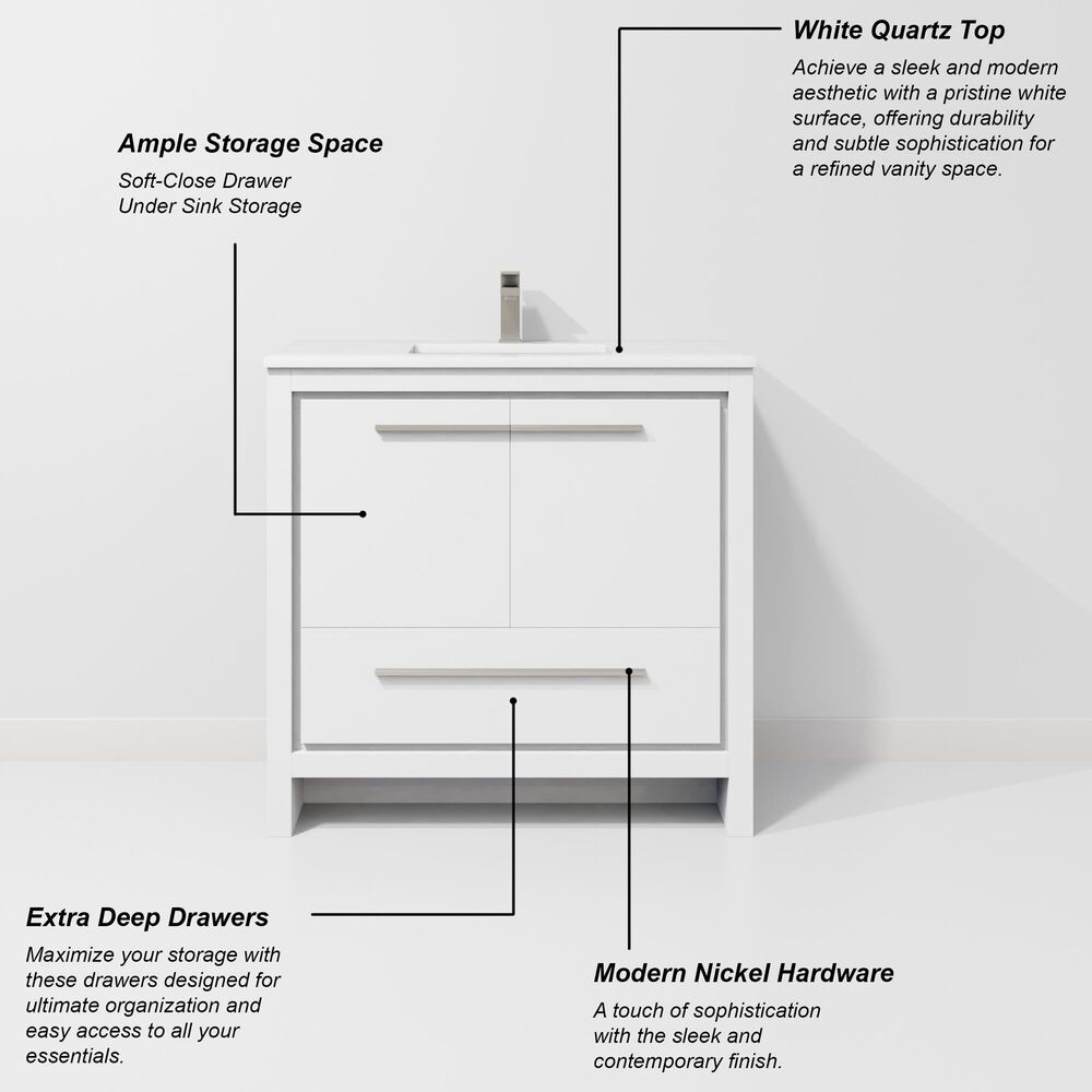 Lexora Home Lafarre 36" Single Bathroom Vanity in White with 2 cm White Quartz Top and Rectangular Sink, , large
