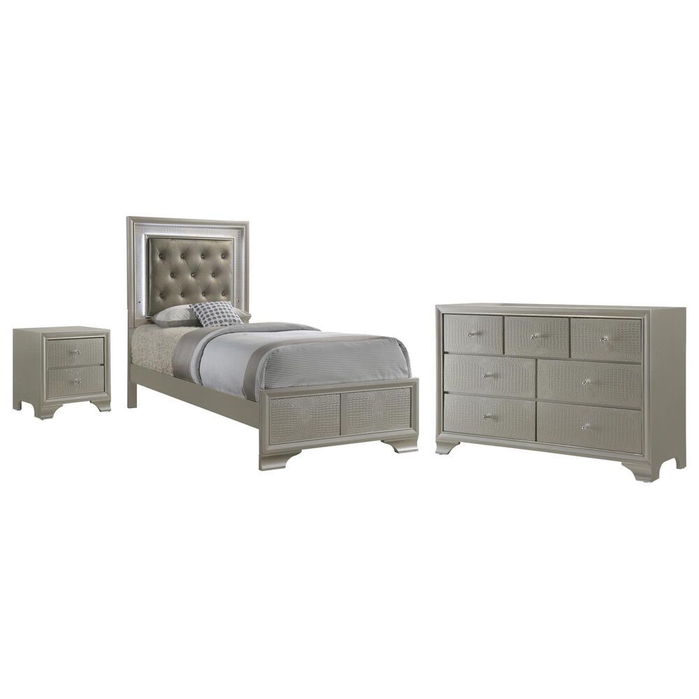 Crown Mark Lyssa 3-Piece Twin Panel Bedroom Set in Champagne, , large