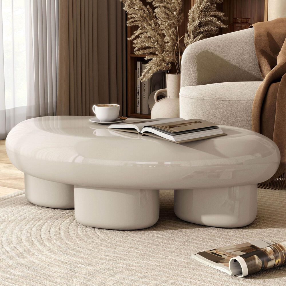 Furniture of America Rene Low Profile Glossy Coffee Table in Cream, , large