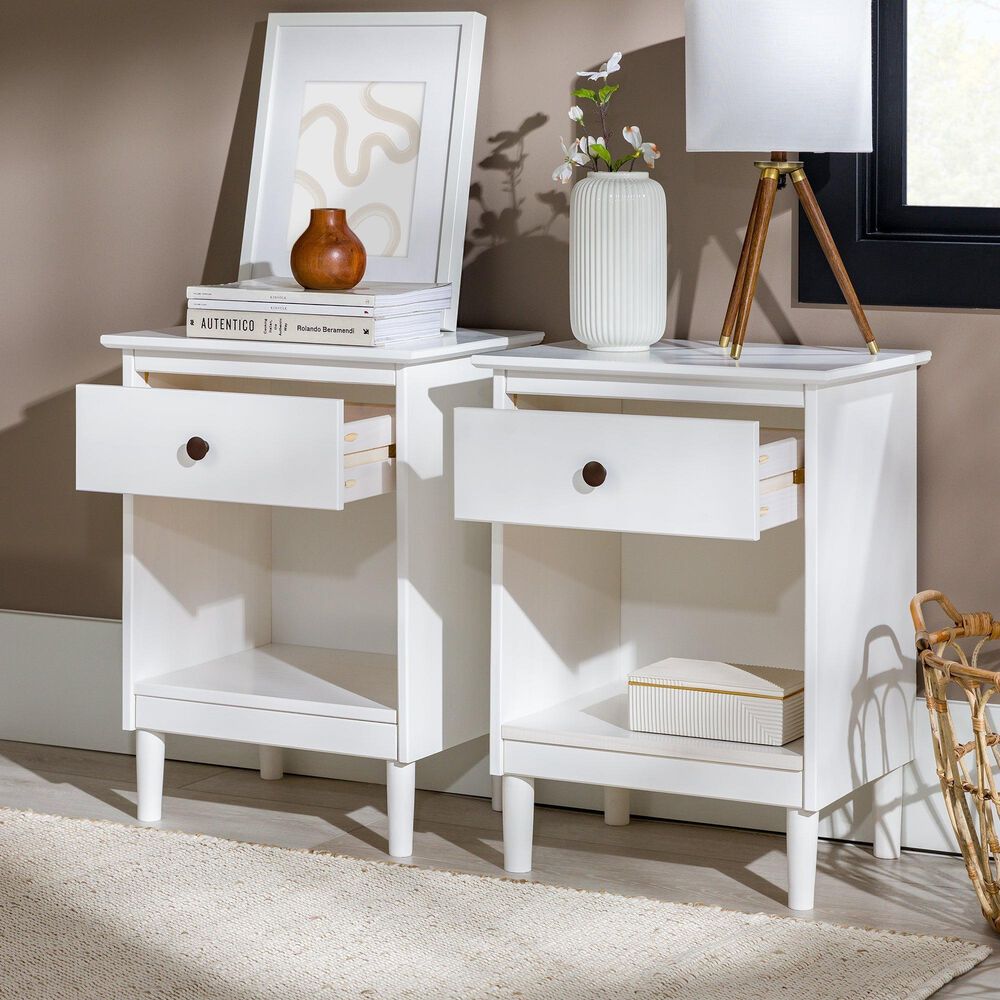 Walker Edison Spencer 1-Drawer Nightstand in White, , large