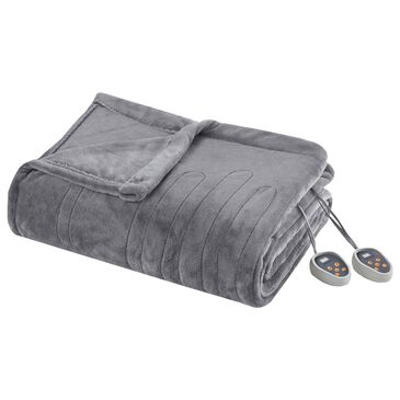 Hampton Park King Plush Heated Blanket in Grey, , large