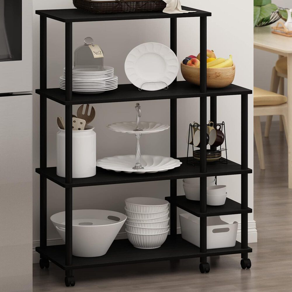 HOMLUX Turn-N-Tube 3-Tier Rolling Kitchen Shelf Cart in Americano and Black, , large