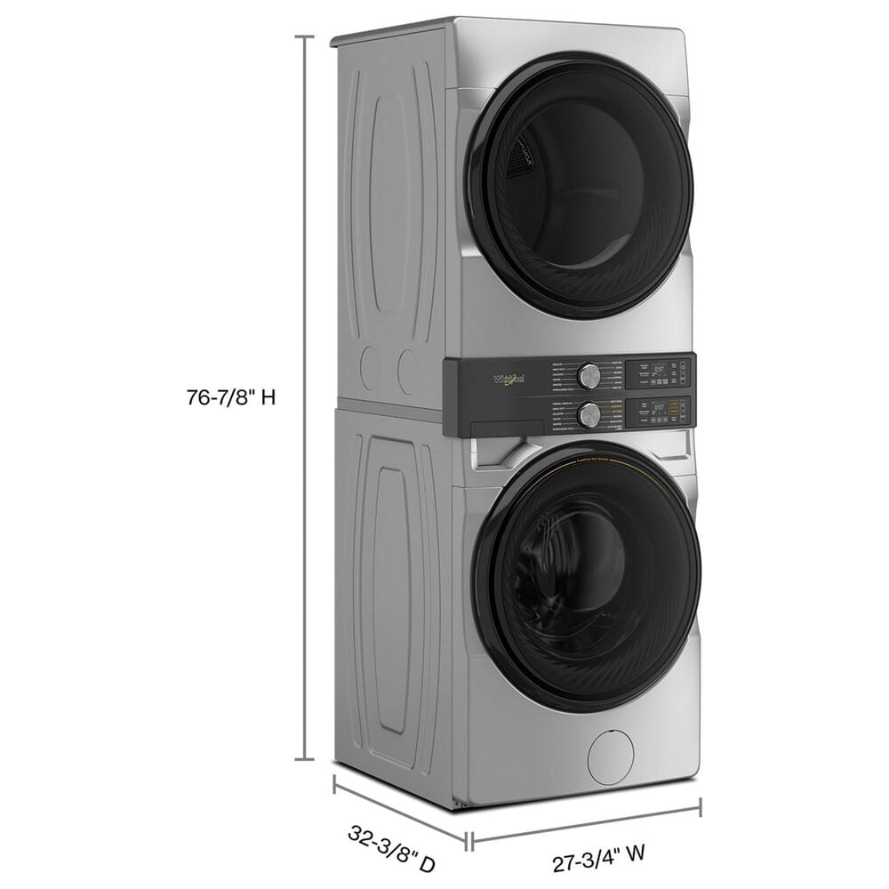 Whirlpool 4.5 Cu. Ft. Smart Front Load Washer and 7.4 Cu. Ft. Electric Dryer Stack Laundry in Radiant Silver, , large