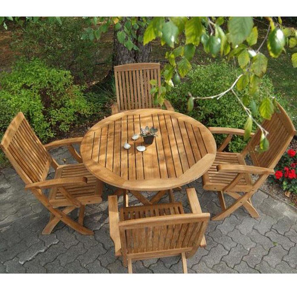 Three Birds Casual Cambridge 5-Piece Folding Dining Set in Teak, , large