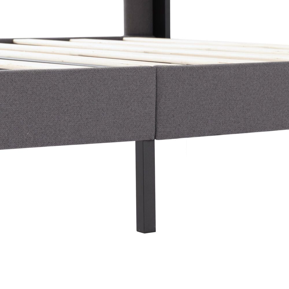 HOMLUX Full Upholstered Platform Bed Frame with Tufted Headboard in Dark Gray, , large