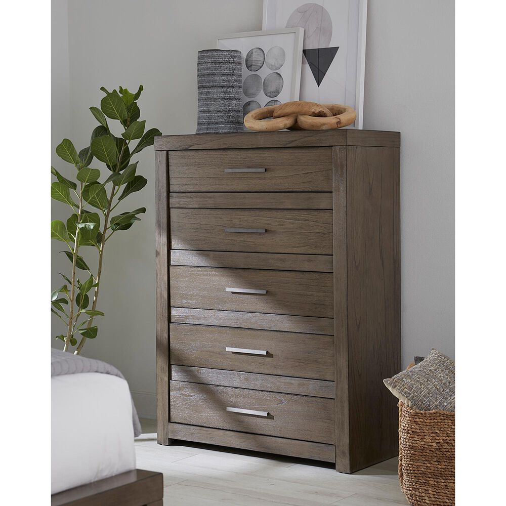 Riva Ridge Modern Loft 5 Piece California King Bookcase Platform Bedroom Set in Greystone, , large