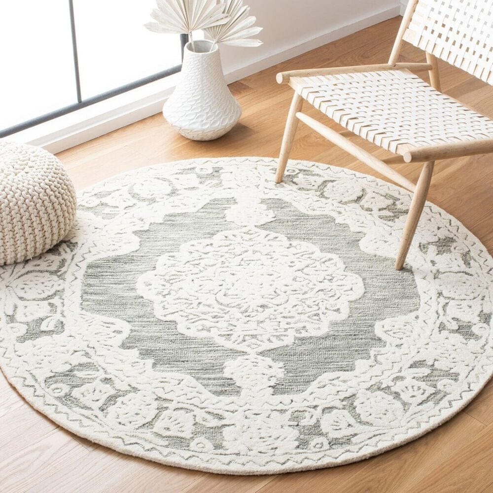 Safavieh Micro-Loop MLP275F 5&#39; Round Gray and Ivory Area Rug, , large