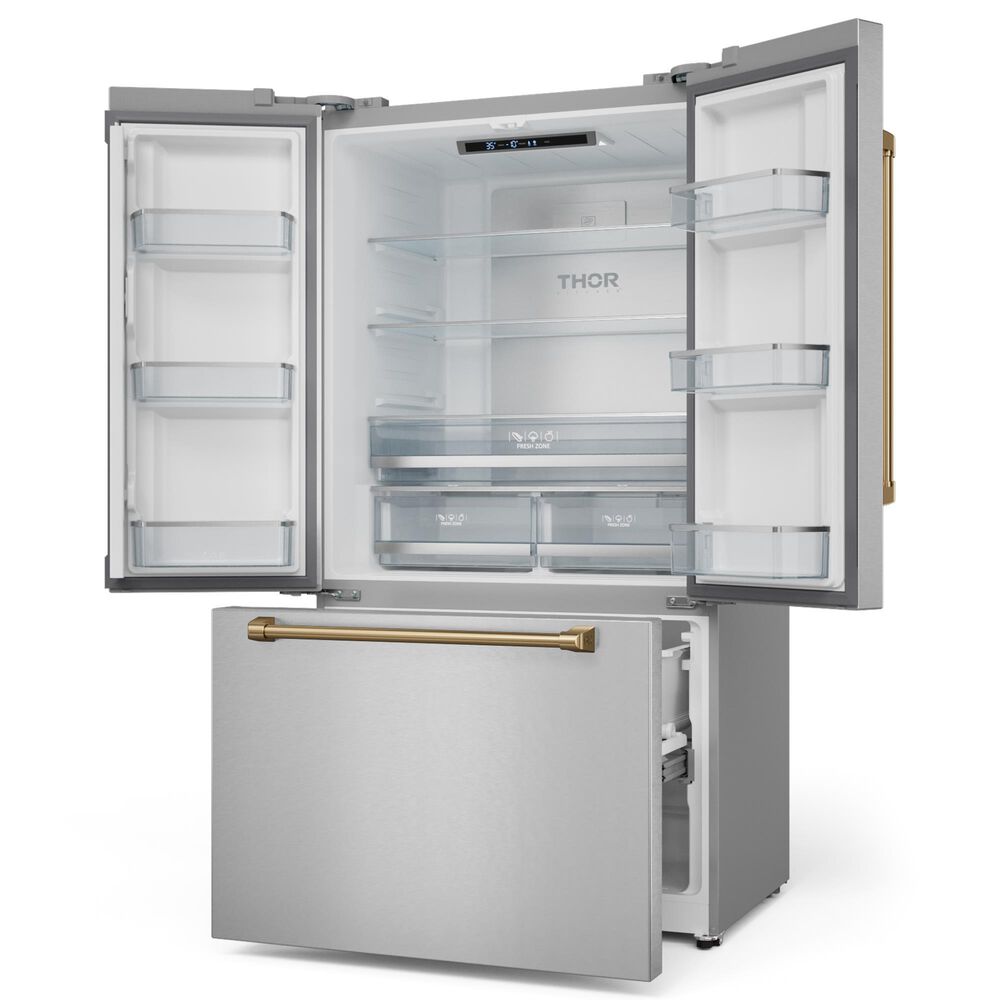 THOR KITCHEN Gordon Ramsay 20.3 Cu. Ft. Counter Depth French Door Refrigerator with Bronze Handle Kit in Stainless Steel, , large