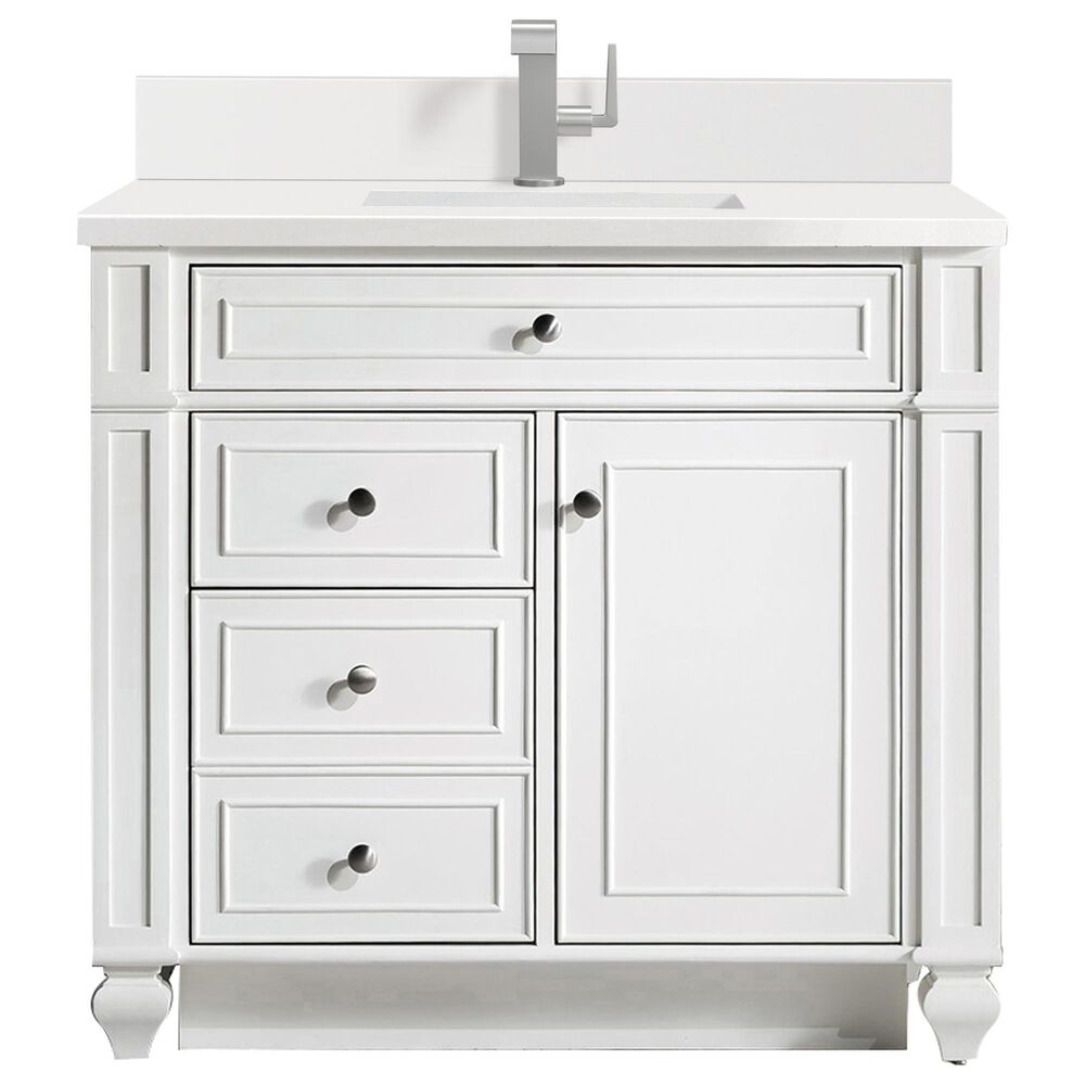 James Martin Vanities Bristol 36" Single Bathroom Vanity in Bright White with Single Hole 3 cm White Zeus Quartz Top and Rectangular Sink, , large