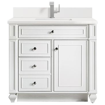 James Martin Vanities Bristol 36" Single Bathroom Vanity in Bright White with Single Hole 3 cm White Zeus Quartz Top and Rectangular Sink, , large