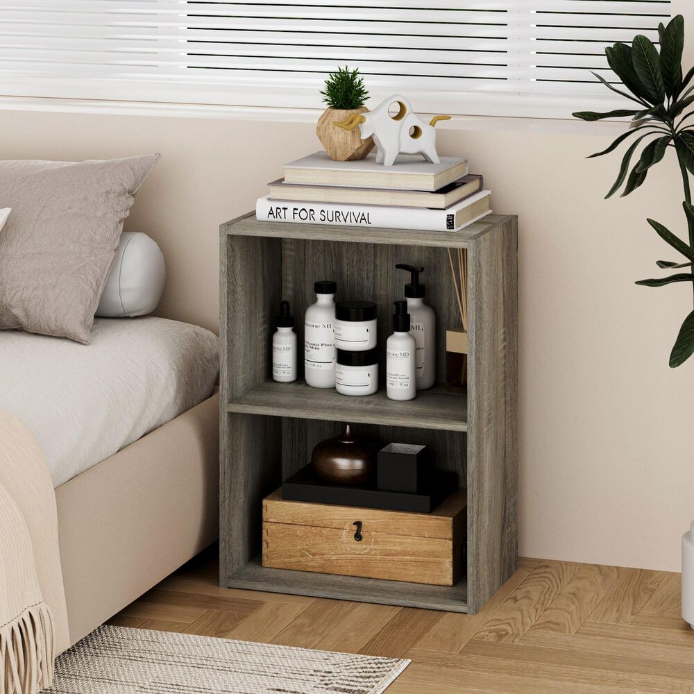 HOMLUX 2-Tier Cube Compact Storage Shelf Organizer Bookcase in French Oak, , large