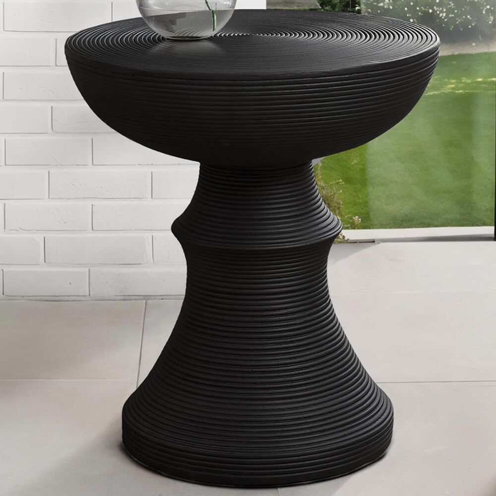 Hearth and Haven Outdoor Round Side Table with Ribbed Texture in Black, , large