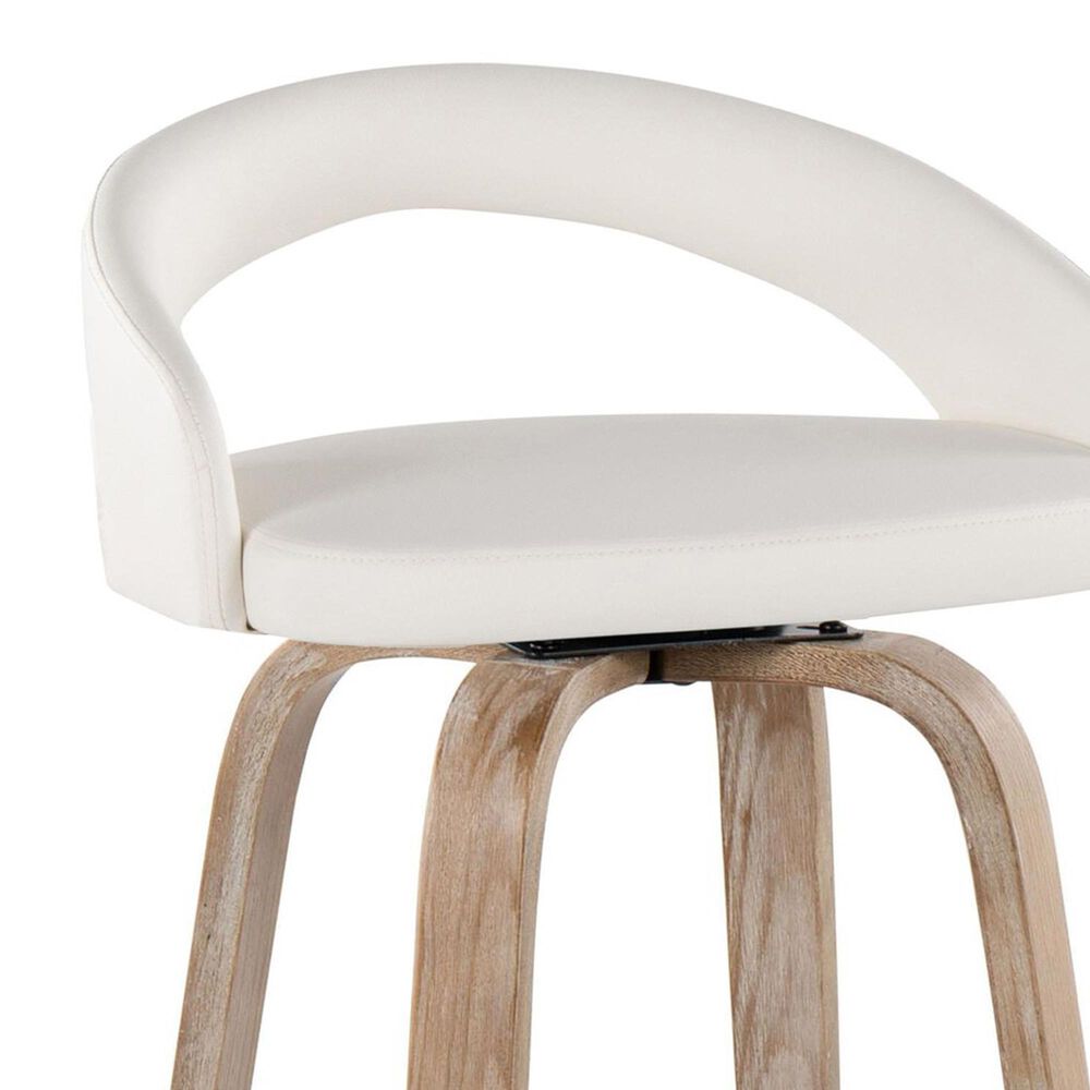LumiSource Grotto Swivel Counter Stool with White Faux Leather Upholstery in Whitewashed Wood and Black (Set of 2), , large