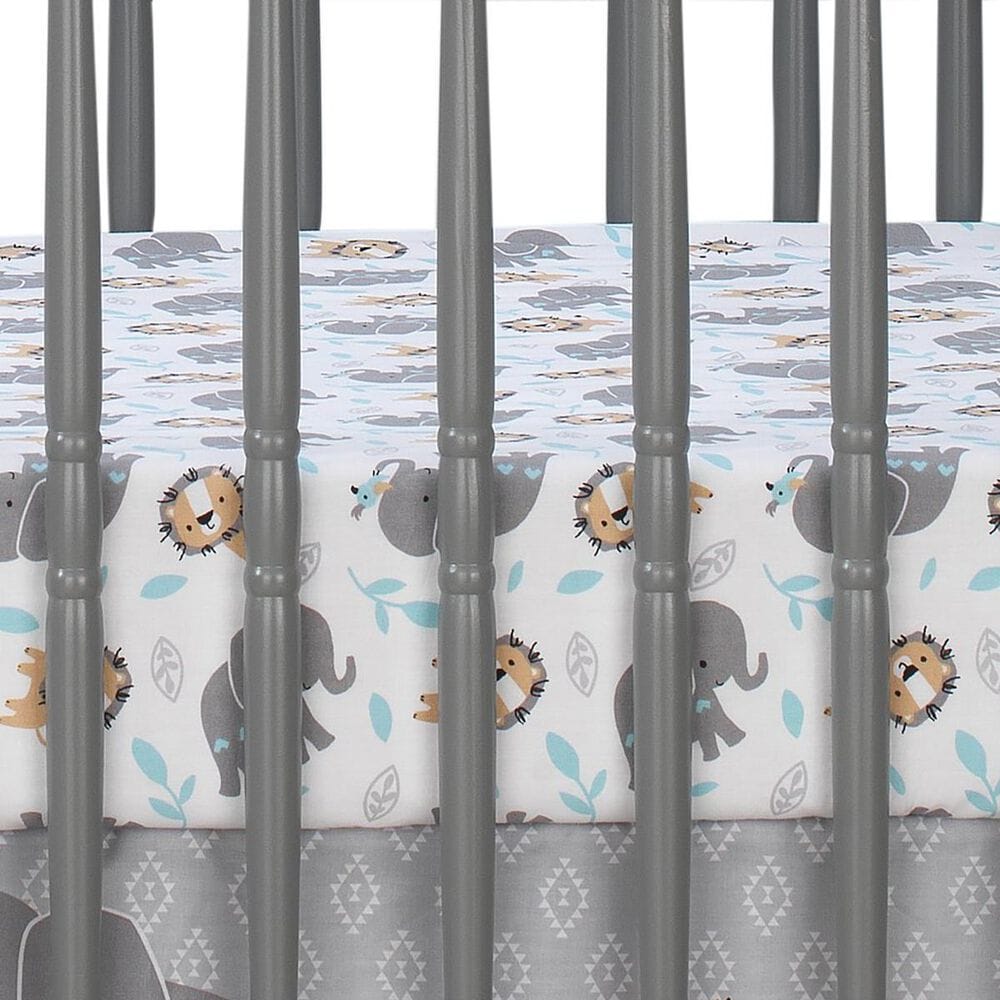 Lambs and Ivy Jungle Fun Sheet in White, Gray and Blue, , large