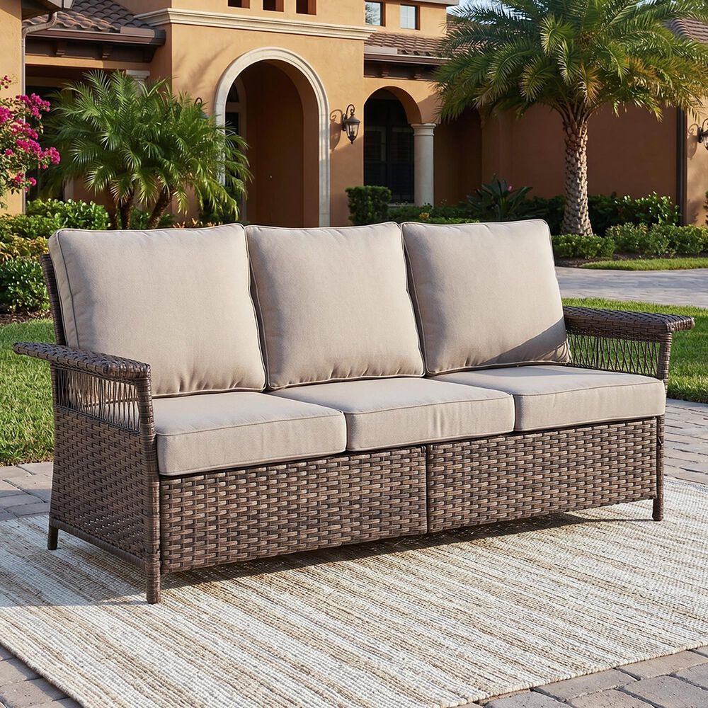 Sunwell Garden Patio Wicker Sofa in Beige, , large
