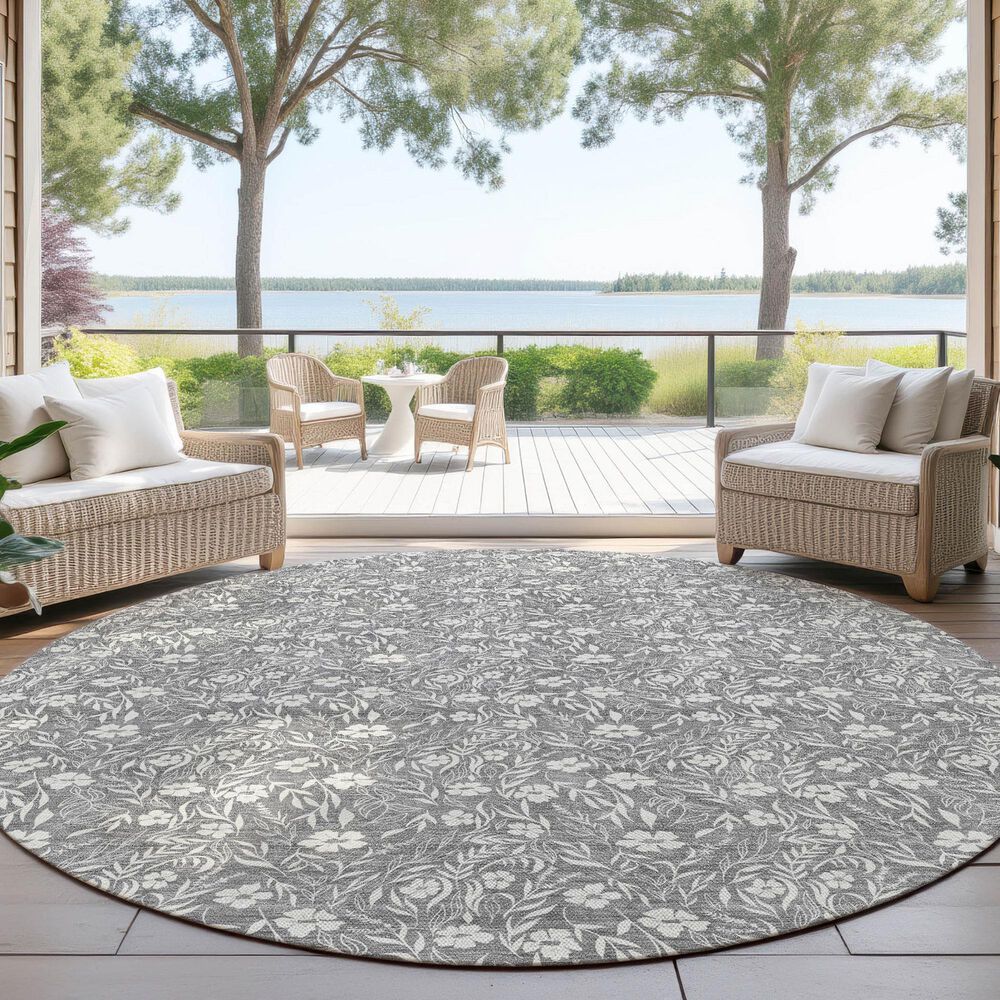 Dalyn Rug Company Soft Essentials Floral Gray 8' Round Indoor/Outdoor Area Rug, , large