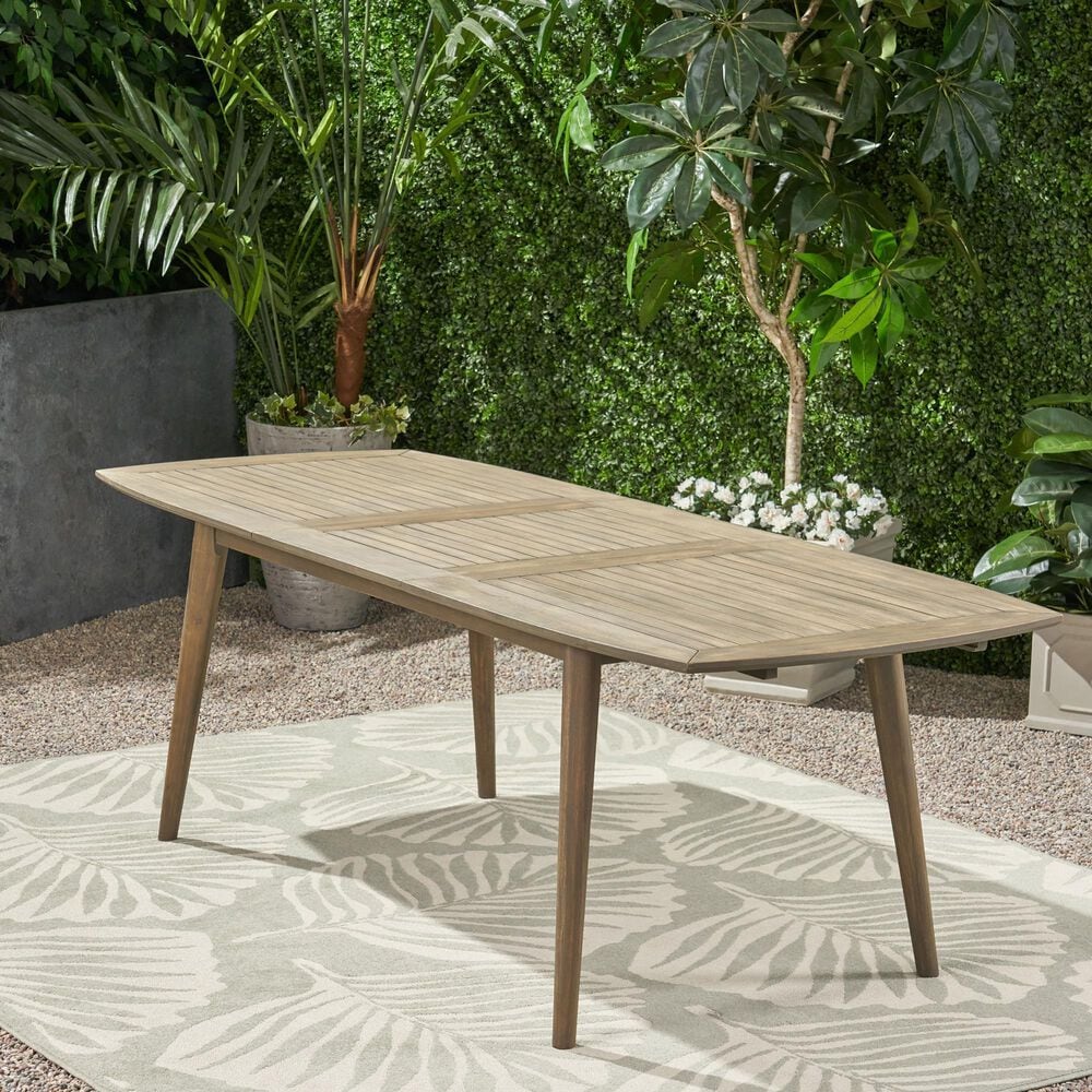 Hearth and Haven Outdoor Acacia Wood Expandable Dining Table in Gray, , large