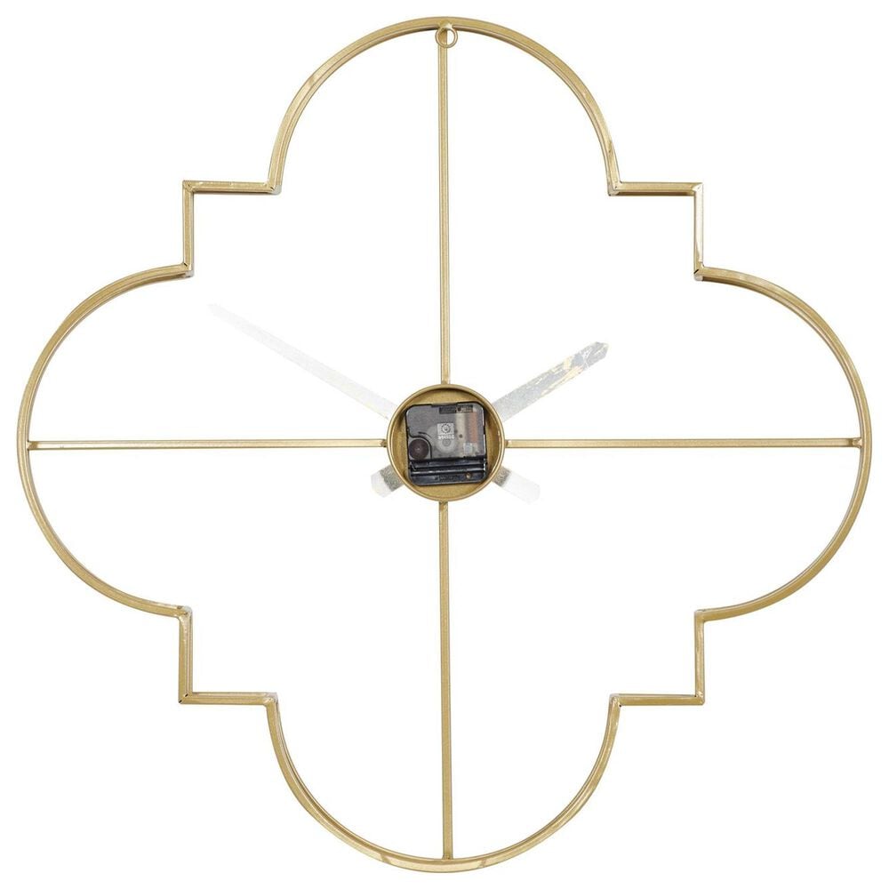 Maple and Jade Open Frame Quatrefoil Decorative Wall Clock in Satin Gold, , large