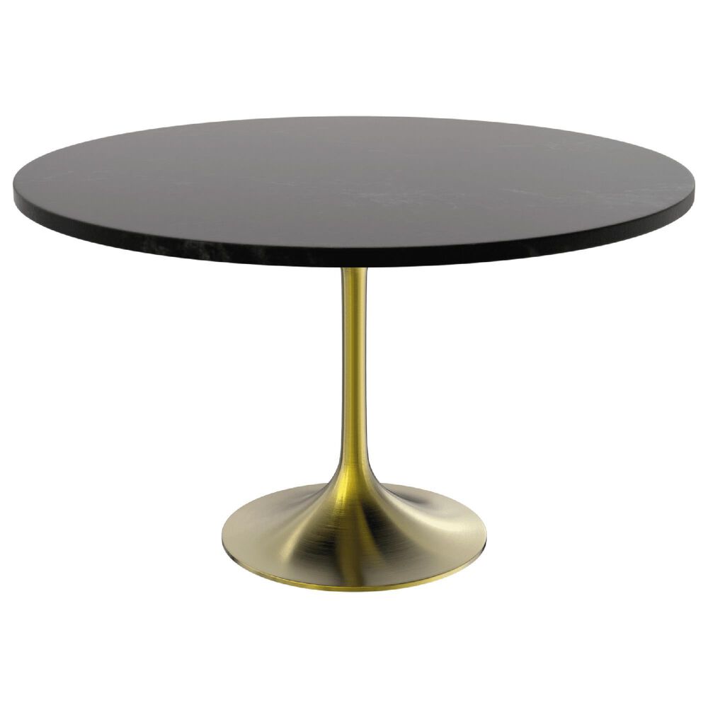 Leisuremod LeisureMod Verve Collection 48 Round Dining Table, Brushed Gold Base with Black MDF Top, , large