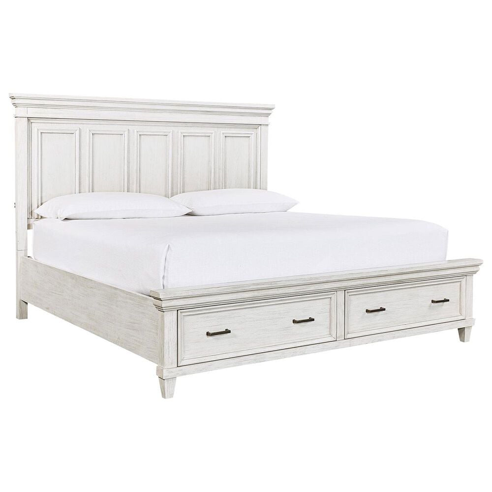 Riva Ridge Caraway 4 Piece King Storage Bedroom Set in Aged Ivory and Brown with USB Ports, , large