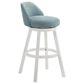 Armen Living Erika Swivel Bar Height Stool with Light Blue Upholstery in White, , large