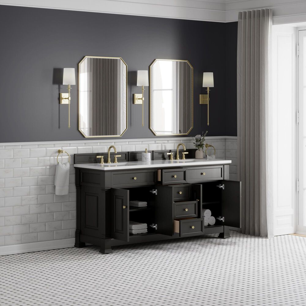 James Martin Vanities Brookfield 72&quot; Double Bathroom Vanity in Black Onyx with 3cm White Zeus Quartz Top and Rectangular Sinks, , large