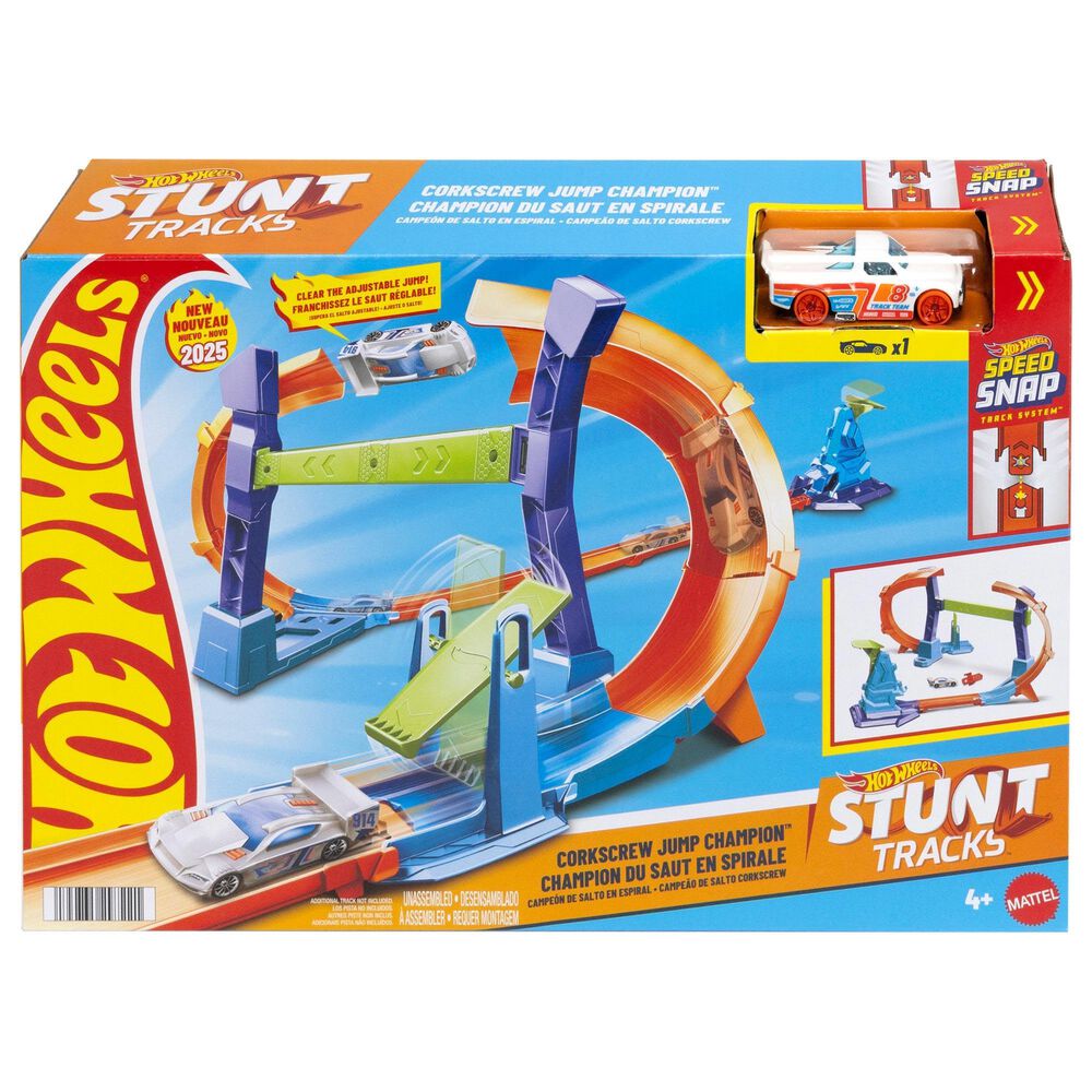 Hot Wheels Stunt Tracks Corkscrew Jump Champion Track Set with 1:64 Scale Vehicle, , large