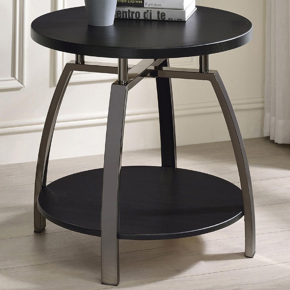Pacific Landing Round End Table in Dark Grey and Black Nickel, , large