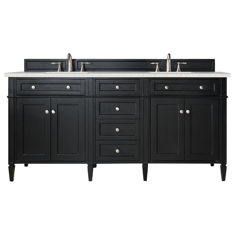James Martin Vanities Brittany 72" Double Bathroom Vanity in Black Onyx with 3 cm Lime Delight Quartz Top and Rectangular Sinks, , large