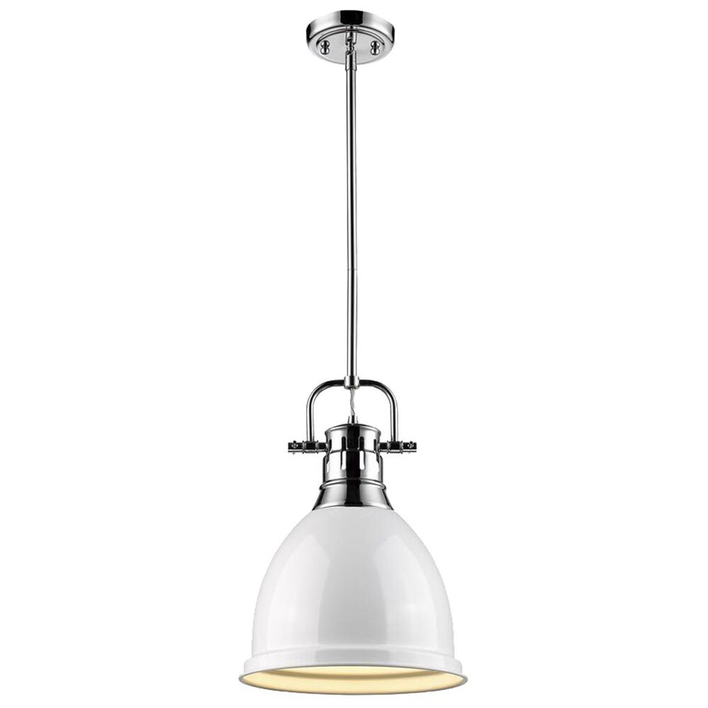 Golden Lighting Duncan Small Pendant with Rod in Chrome with a White Shade, , large