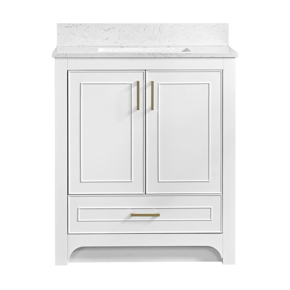 37B Lucerne 30" Single Bathroom Vanity in Bright White with Marble Top and Backsplash, , large