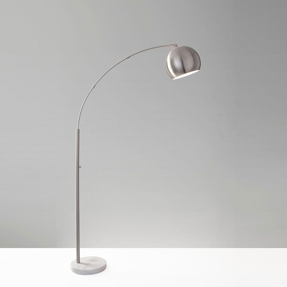 Adesso Astoria Arc Lamp in Brushed Steel and White Marble, , large