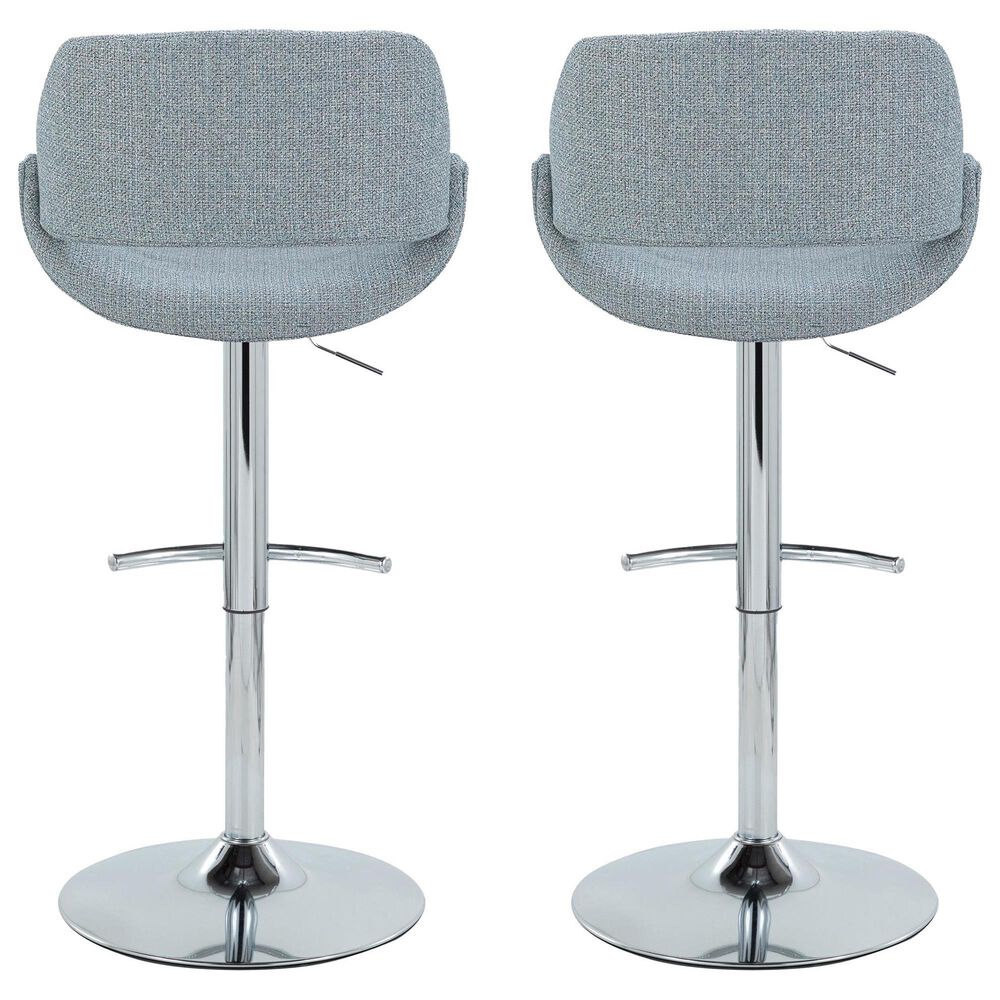 LumiSource Fabrico Swivel Adjustable Bar Stool with Blue Noise Fabric Upholstery and Rounded T Footrest in Chrome (Set of 2), , large