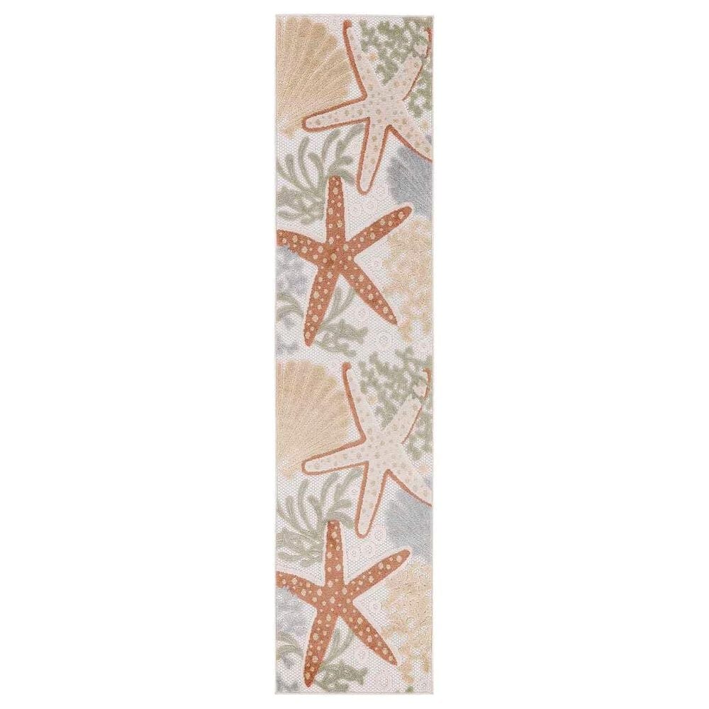 Nourison Aloha ALH24 2" x 6" Ivory and Multicolor Indoor/Outdoor Runner, , large